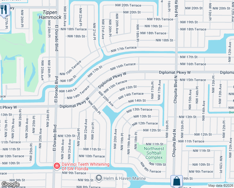 map of restaurants, bars, coffee shops, grocery stores, and more near 1906 Northwest 15th Street in Cape Coral