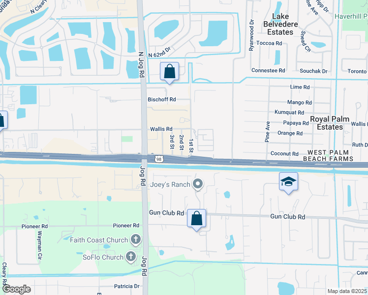 map of restaurants, bars, coffee shops, grocery stores, and more near 85 2nd Street in West Palm Beach