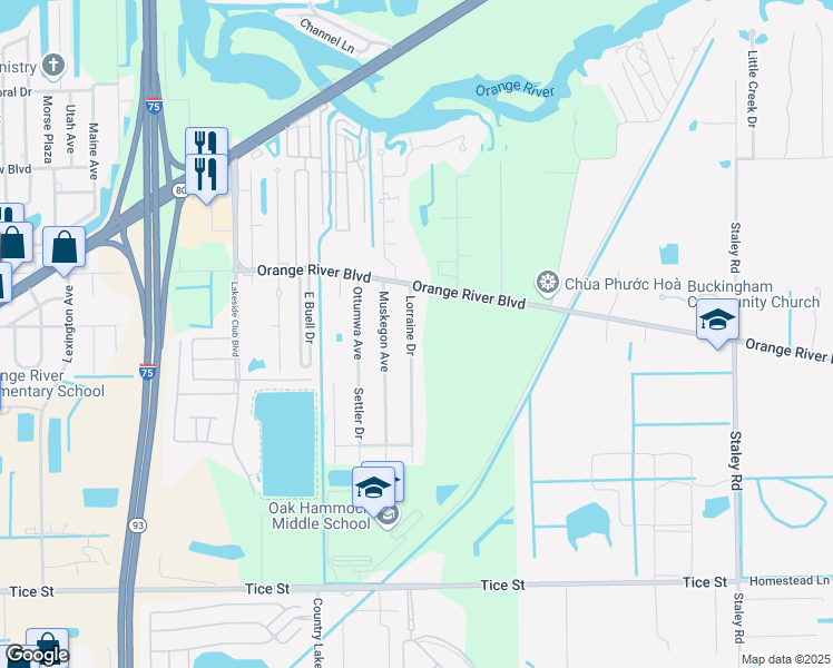 map of restaurants, bars, coffee shops, grocery stores, and more near 373 Lorraine Drive in Fort Myers