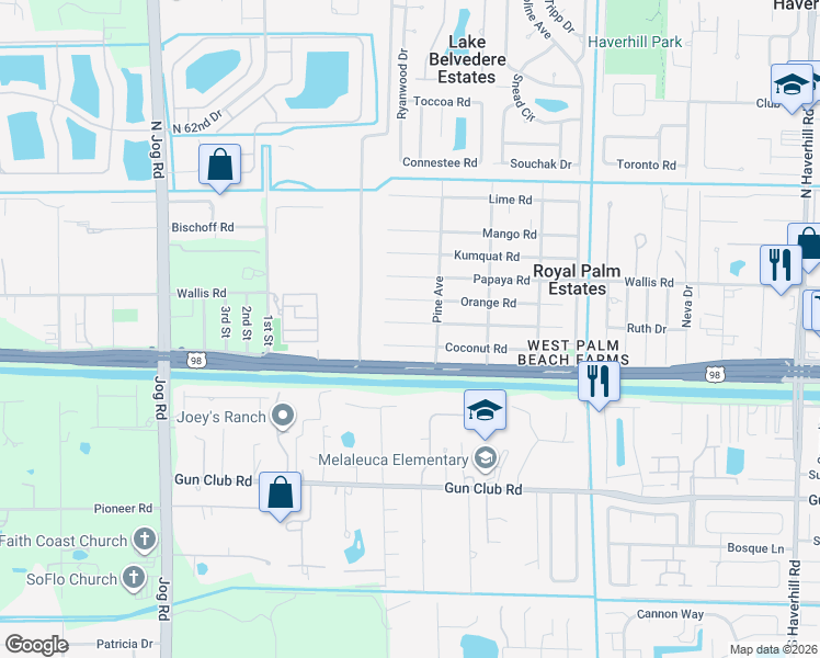 map of restaurants, bars, coffee shops, grocery stores, and more near 5956 Orange Road in West Palm Beach