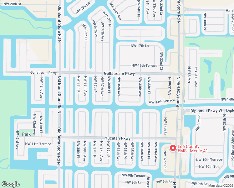 map of restaurants, bars, coffee shops, grocery stores, and more near 1511 Northwest 36th Place in Cape Coral