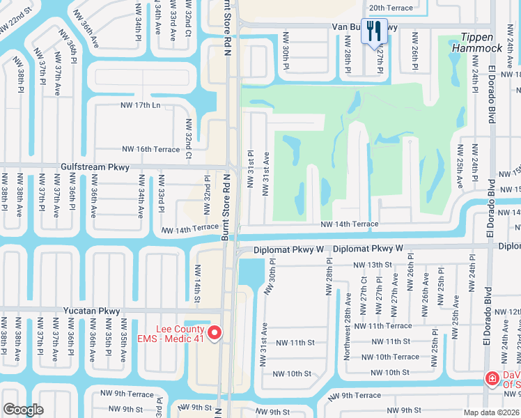 map of restaurants, bars, coffee shops, grocery stores, and more near 1442 Northwest 31st Place in Cape Coral