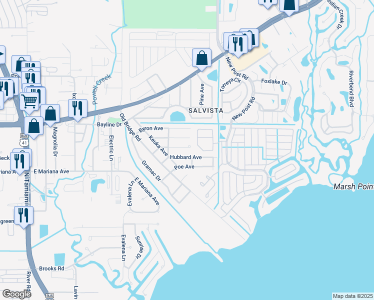 map of restaurants, bars, coffee shops, grocery stores, and more near 277 Lowell Avenue in North Fort Myers