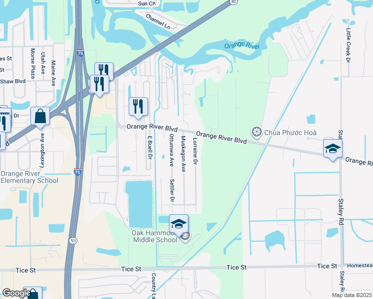map of restaurants, bars, coffee shops, grocery stores, and more near 354 Lorraine Drive in Fort Myers