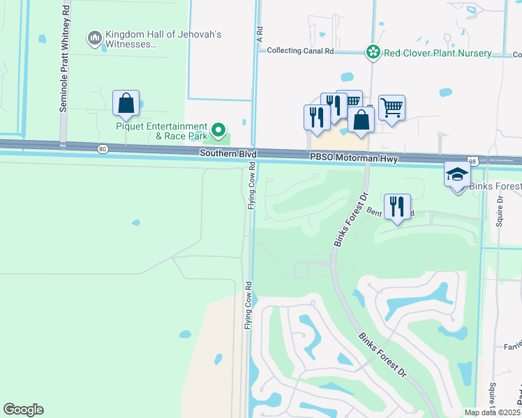 map of restaurants, bars, coffee shops, grocery stores, and more near 15806 Bent Creek Road in Wellington