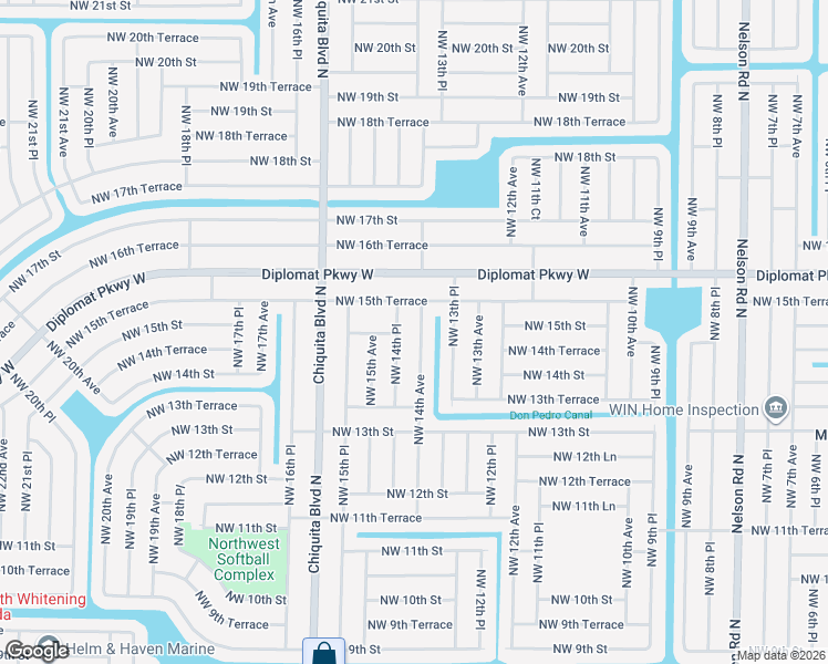 map of restaurants, bars, coffee shops, grocery stores, and more near 1405 Northwest 14th Place in Cape Coral