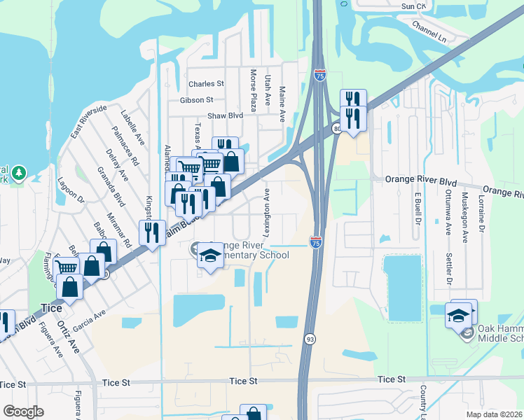 map of restaurants, bars, coffee shops, grocery stores, and more near 4342 Lexington Avenue in Fort Myers