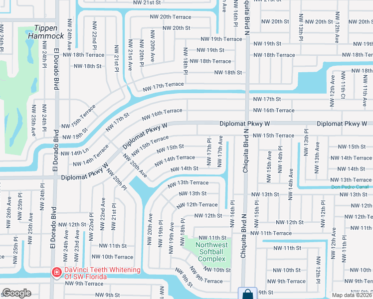 map of restaurants, bars, coffee shops, grocery stores, and more near 1825 Northwest 15th Street in Cape Coral