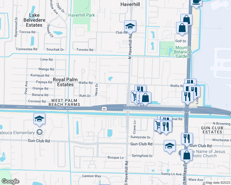 map of restaurants, bars, coffee shops, grocery stores, and more near 184 Tropical Avenue in West Palm Beach