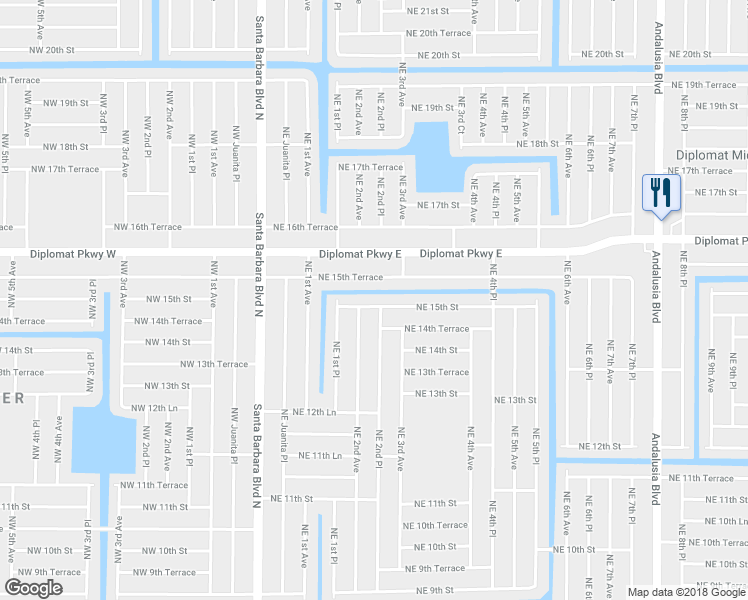 map of restaurants, bars, coffee shops, grocery stores, and more near 211 Northeast 15th Street in Cape Coral