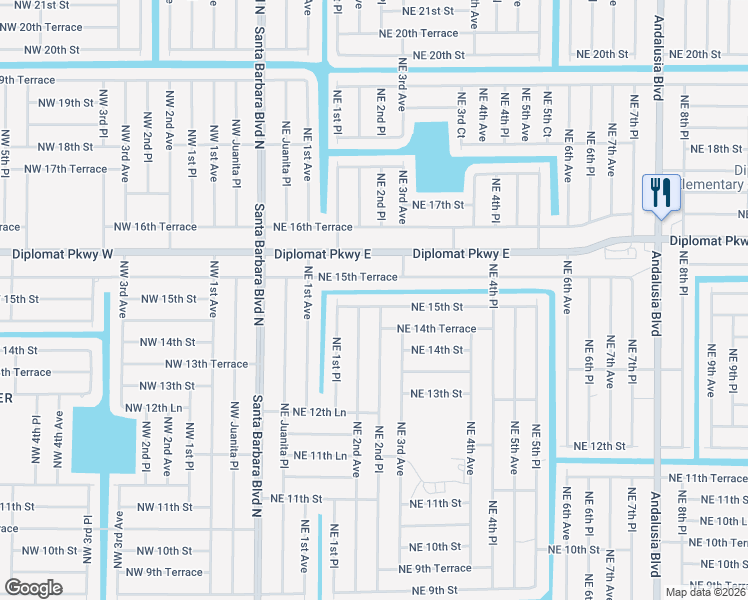 map of restaurants, bars, coffee shops, grocery stores, and more near 211 Northeast 15th Street in Cape Coral
