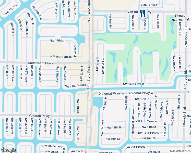 map of restaurants, bars, coffee shops, grocery stores, and more near 1442 Northwest 31st Place in Cape Coral