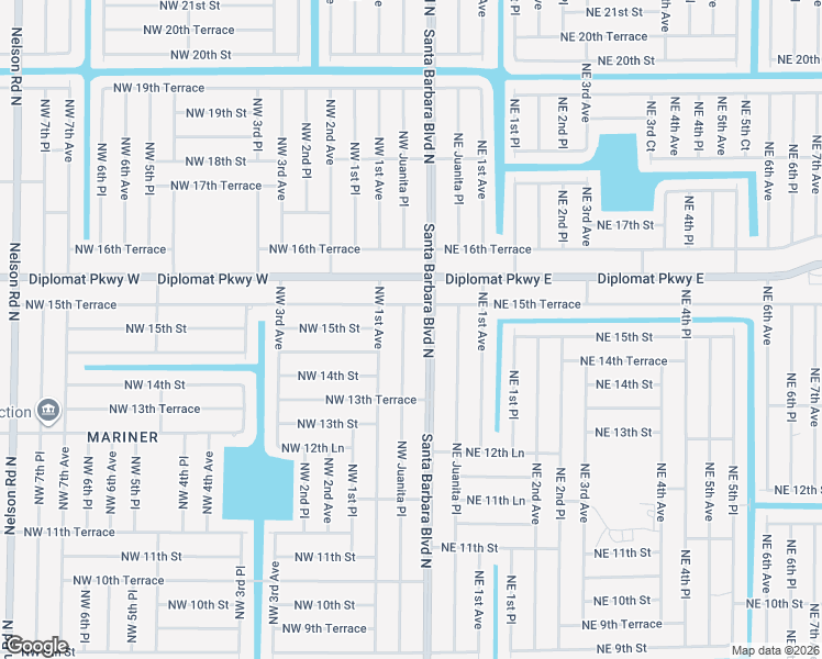 map of restaurants, bars, coffee shops, grocery stores, and more near 1503 Northwest Juanita Place in Cape Coral