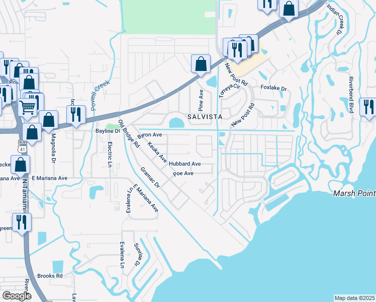 map of restaurants, bars, coffee shops, grocery stores, and more near 277 Lowell Avenue in North Fort Myers