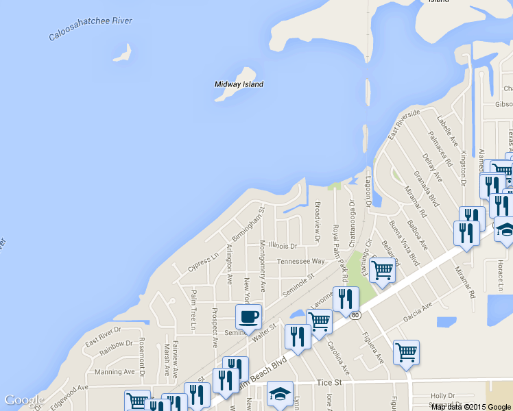 map of restaurants, bars, coffee shops, grocery stores, and more near 4472 East Riverside Drive in Fort Myers