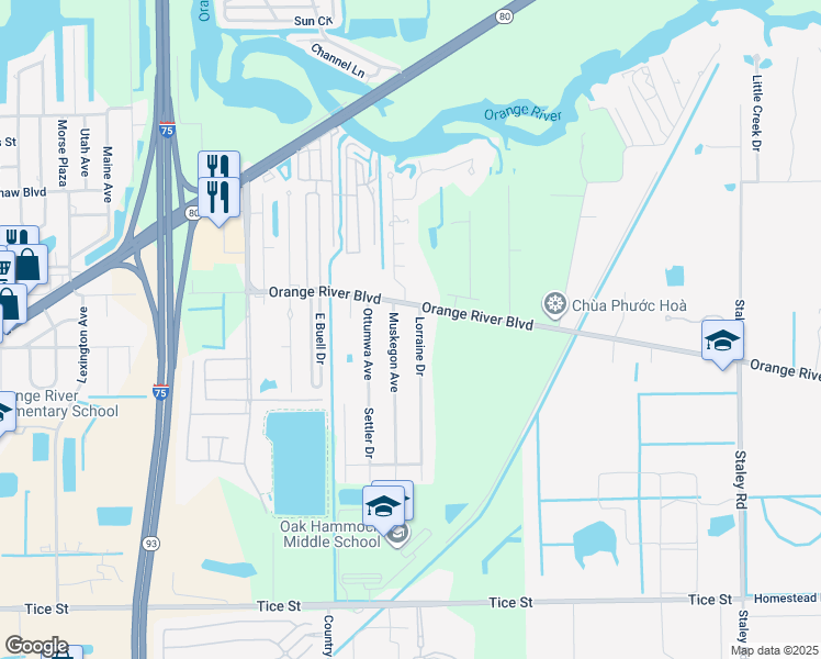 map of restaurants, bars, coffee shops, grocery stores, and more near 354 Lorraine Drive in Fort Myers