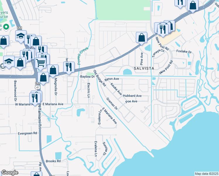 map of restaurants, bars, coffee shops, grocery stores, and more near 1314 Old Bridge Road in North Fort Myers