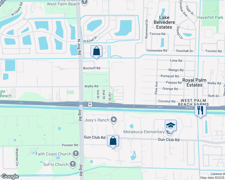 map of restaurants, bars, coffee shops, grocery stores, and more near 216 1st Street in West Palm Beach