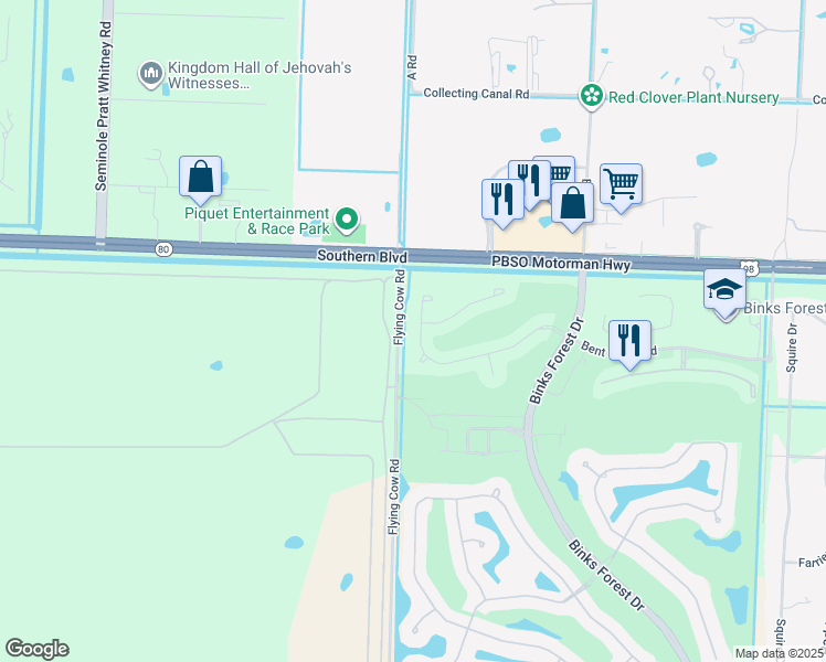 map of restaurants, bars, coffee shops, grocery stores, and more near 15806 Bent Creek Road in Wellington