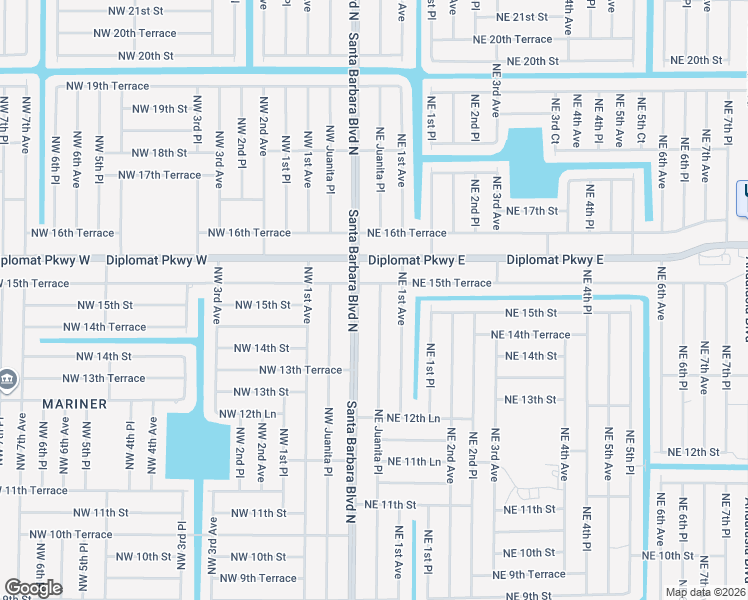 map of restaurants, bars, coffee shops, grocery stores, and more near 1438 Northeast Juanita Place in Cape Coral