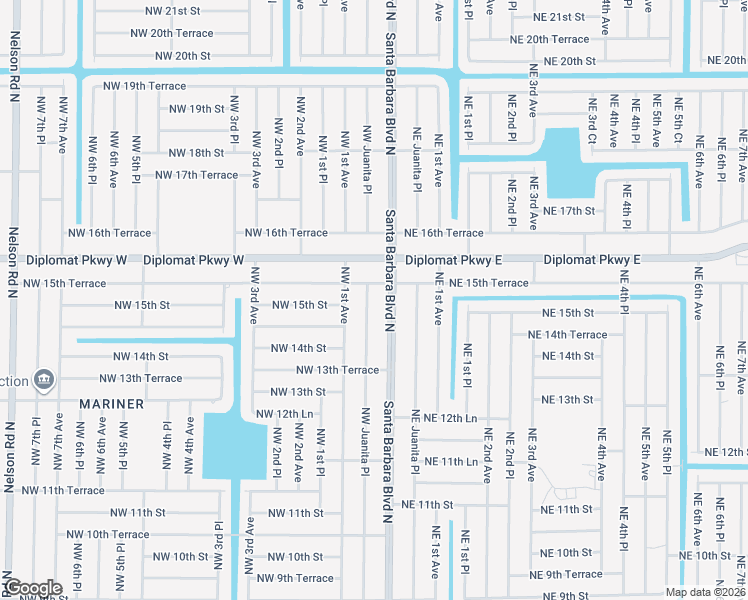 map of restaurants, bars, coffee shops, grocery stores, and more near 1503 Northwest Juanita Place in Cape Coral