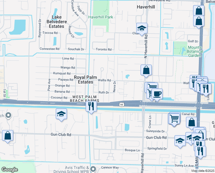 map of restaurants, bars, coffee shops, grocery stores, and more near 191 Marie Drive in West Palm Beach