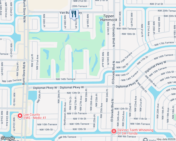 map of restaurants, bars, coffee shops, grocery stores, and more near 1507 Northwest 26th Place in Cape Coral