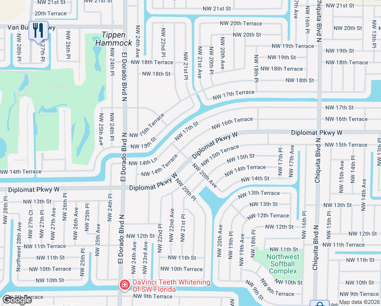 map of restaurants, bars, coffee shops, grocery stores, and more near 1930 Diplomat Parkway West in Cape Coral
