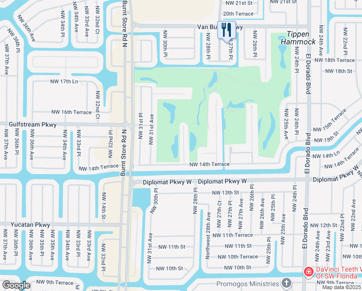 map of restaurants, bars, coffee shops, grocery stores, and more near 1444 Northwest 29th Place in Cape Coral