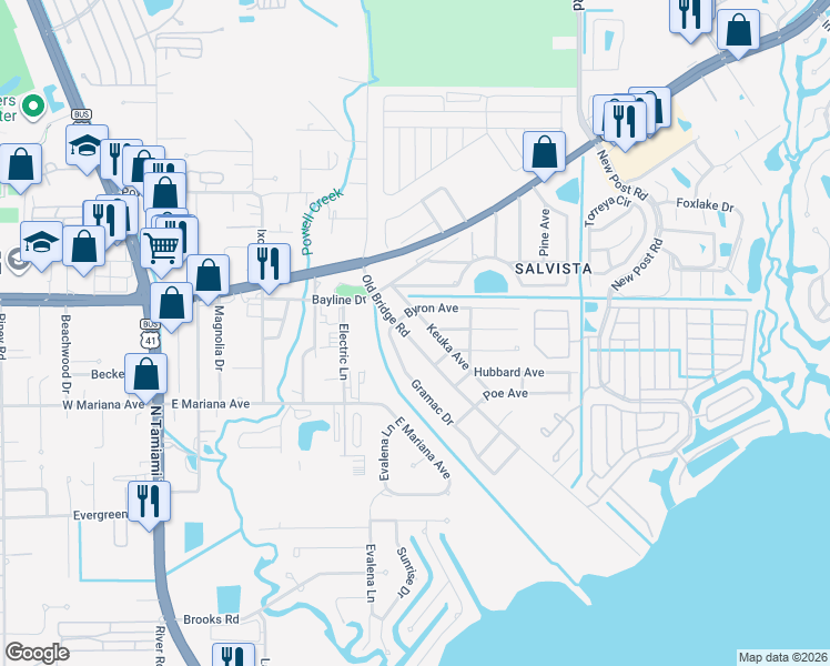 map of restaurants, bars, coffee shops, grocery stores, and more near 1314 Old Bridge Road in North Fort Myers