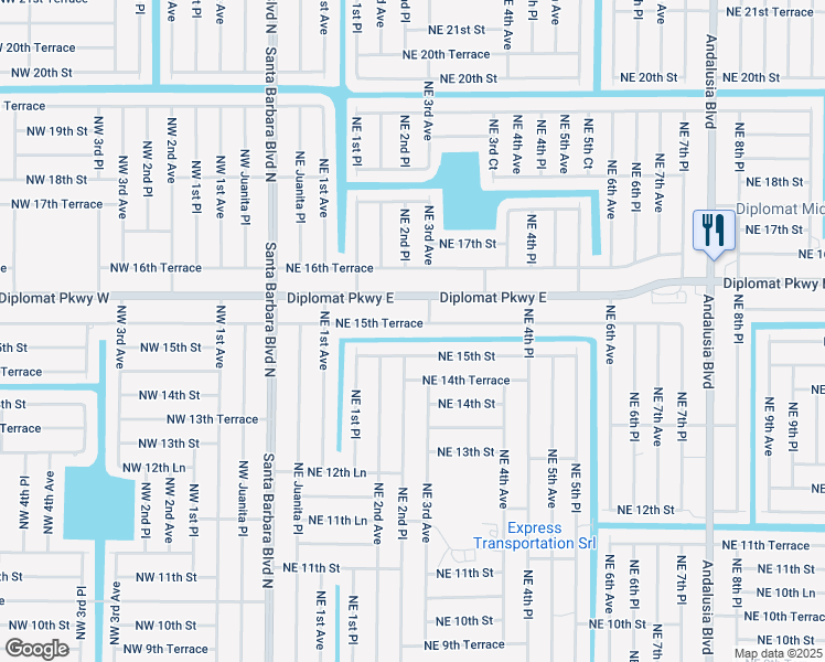 map of restaurants, bars, coffee shops, grocery stores, and more near 215 Northeast 15th Street in Cape Coral