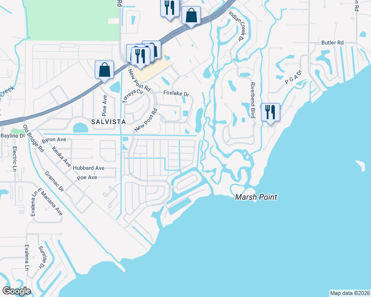 map of restaurants, bars, coffee shops, grocery stores, and more near 5524 Miles Standish Lane in North Fort Myers