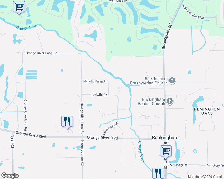 map of restaurants, bars, coffee shops, grocery stores, and more near 13251 Idylwild Farm Road in Fort Myers