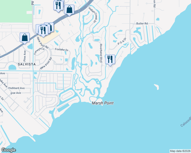 map of restaurants, bars, coffee shops, grocery stores, and more near 6073 Marsh Pointe Lane in North Fort Myers