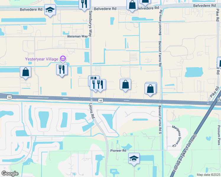 map of restaurants, bars, coffee shops, grocery stores, and more near 8751 Southern Boulevard in West Palm Beach