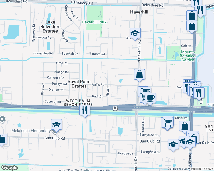 map of restaurants, bars, coffee shops, grocery stores, and more near 329 53rd Drive North in West Palm Beach