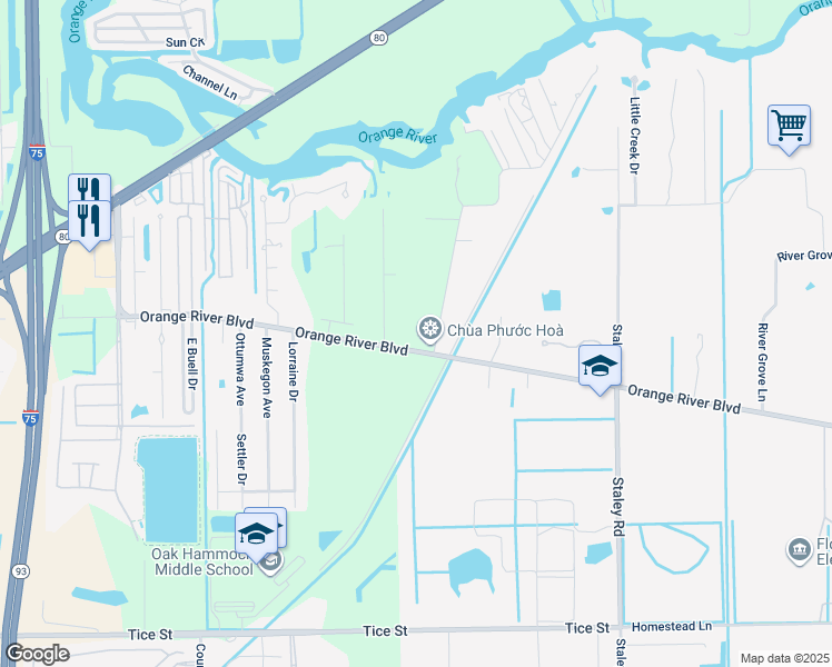 map of restaurants, bars, coffee shops, grocery stores, and more near 4225 Woodbrier Drive in Fort Myers