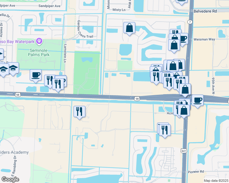 map of restaurants, bars, coffee shops, grocery stores, and more near 10641 Southern Boulevard in Royal Palm Beach