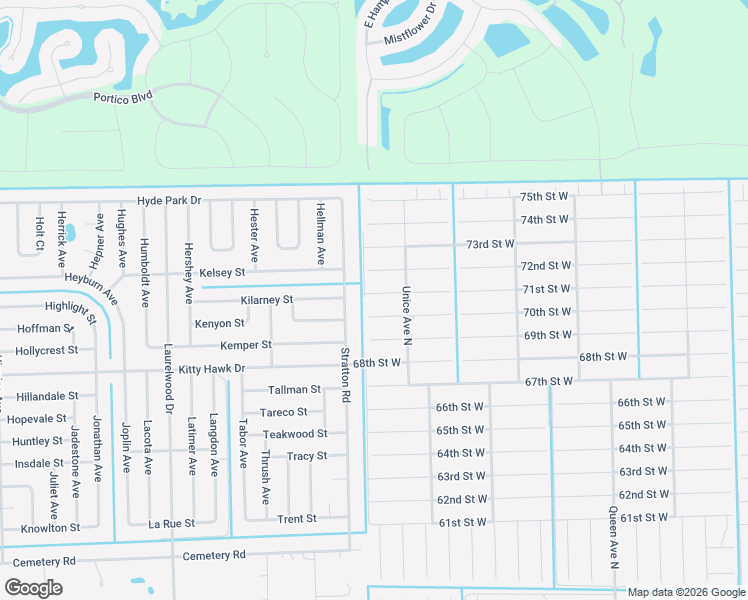 map of restaurants, bars, coffee shops, grocery stores, and more near 3606 71st Street West in Lehigh Acres