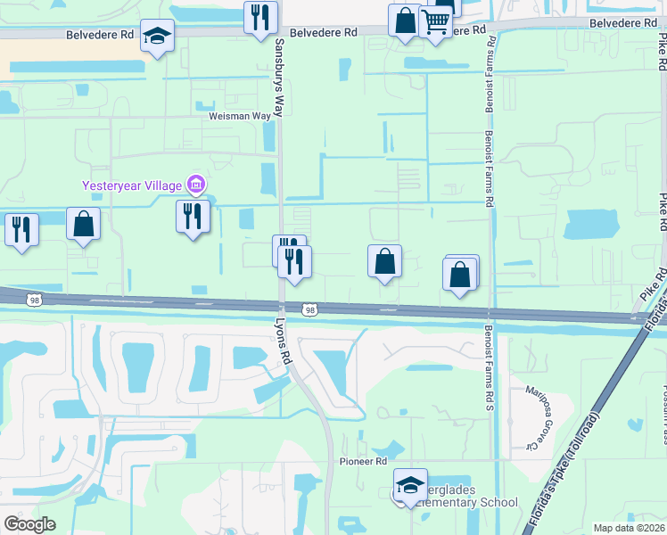 map of restaurants, bars, coffee shops, grocery stores, and more near 8751 Southern Boulevard in Royal Palm Beach