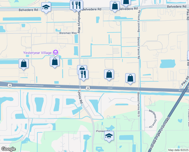 map of restaurants, bars, coffee shops, grocery stores, and more near 8751 Southern Boulevard in Royal Palm Beach
