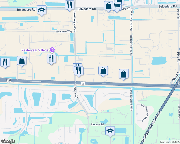 map of restaurants, bars, coffee shops, grocery stores, and more near 8751 Southern Boulevard in West Palm Beach