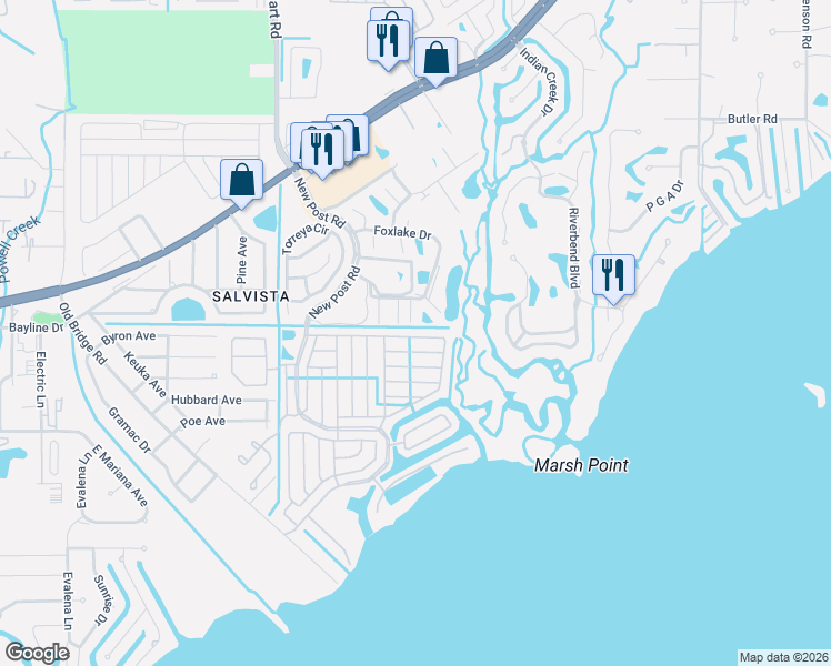map of restaurants, bars, coffee shops, grocery stores, and more near 14603 Paul Revere Loop in North Fort Myers