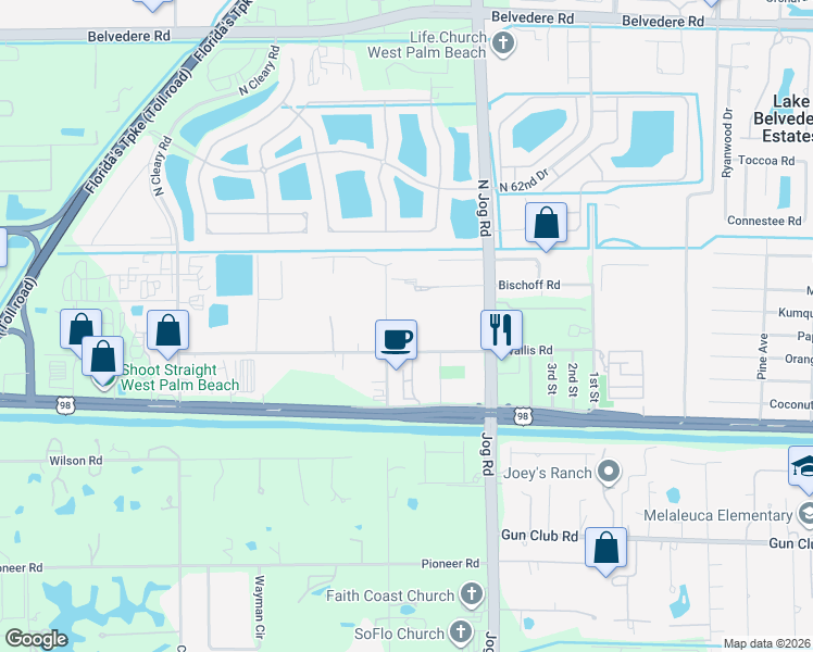 map of restaurants, bars, coffee shops, grocery stores, and more near 352 Tall Pines Road in West Palm Beach