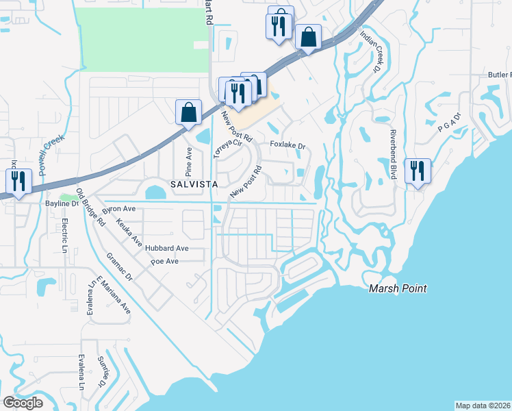 map of restaurants, bars, coffee shops, grocery stores, and more near 14565 Paul Revere Loop in North Fort Myers