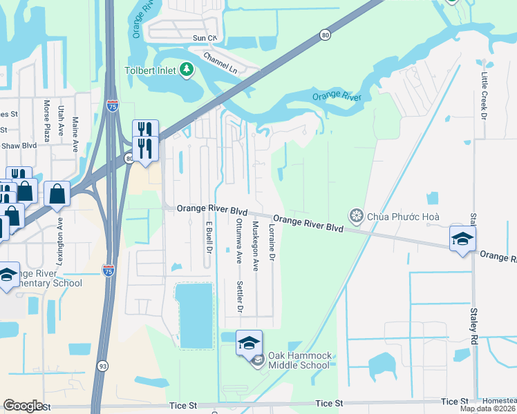 map of restaurants, bars, coffee shops, grocery stores, and more near 1618 Sunkist Way in Fort Myers