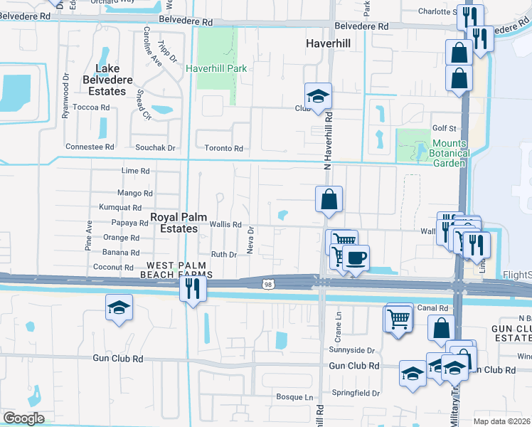 map of restaurants, bars, coffee shops, grocery stores, and more near 300 Holly Drive in West Palm Beach