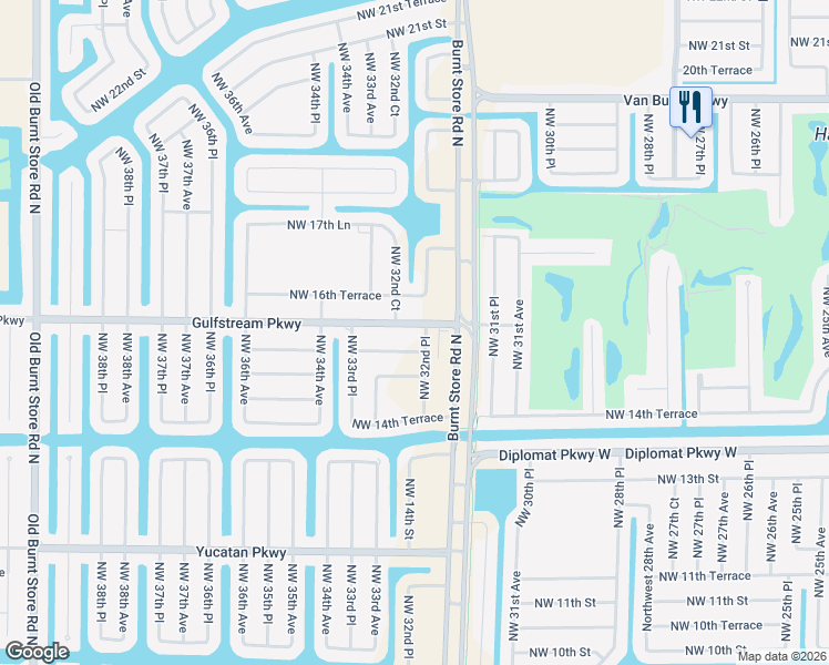 map of restaurants, bars, coffee shops, grocery stores, and more near 3218 Gulfstream Parkway in Cape Coral