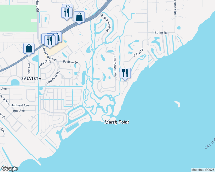 map of restaurants, bars, coffee shops, grocery stores, and more near 6073 Marsh Pointe Lane in North Fort Myers