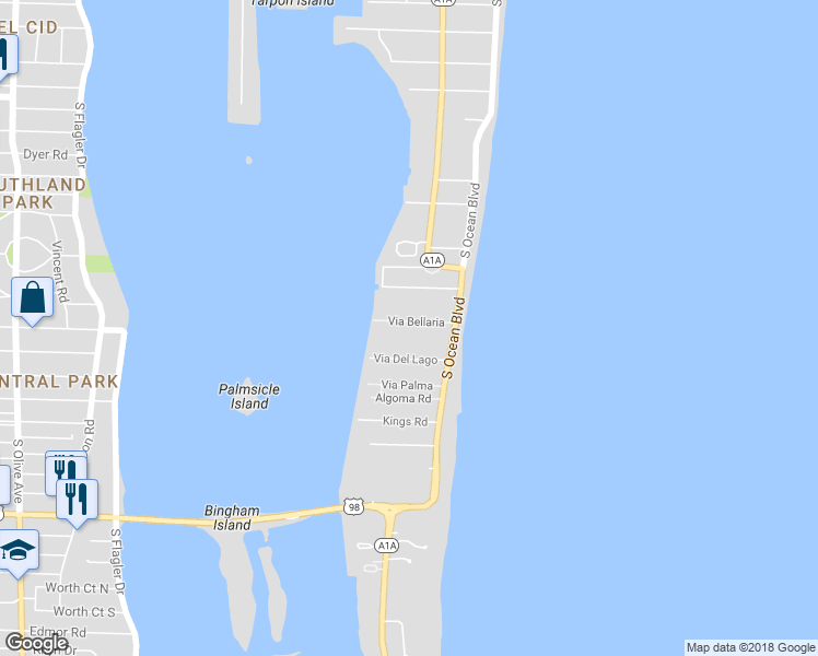 map of restaurants, bars, coffee shops, grocery stores, and more near 200 Via Bellaria in Palm Beach